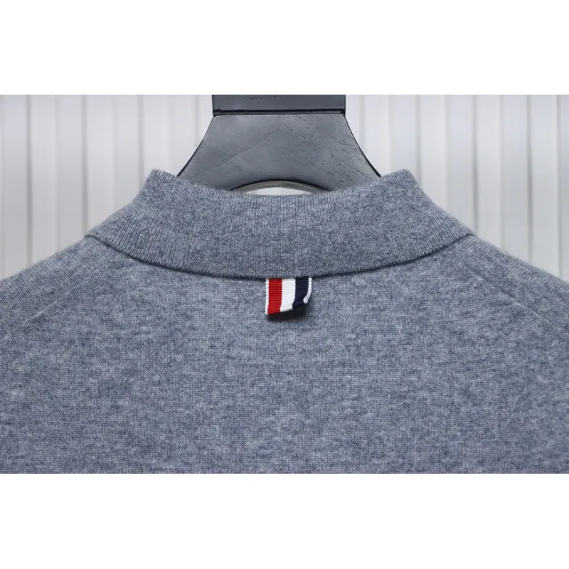 Thom Browne Four-Bar Australian Wool Lapel Cardigan Sweater Grey