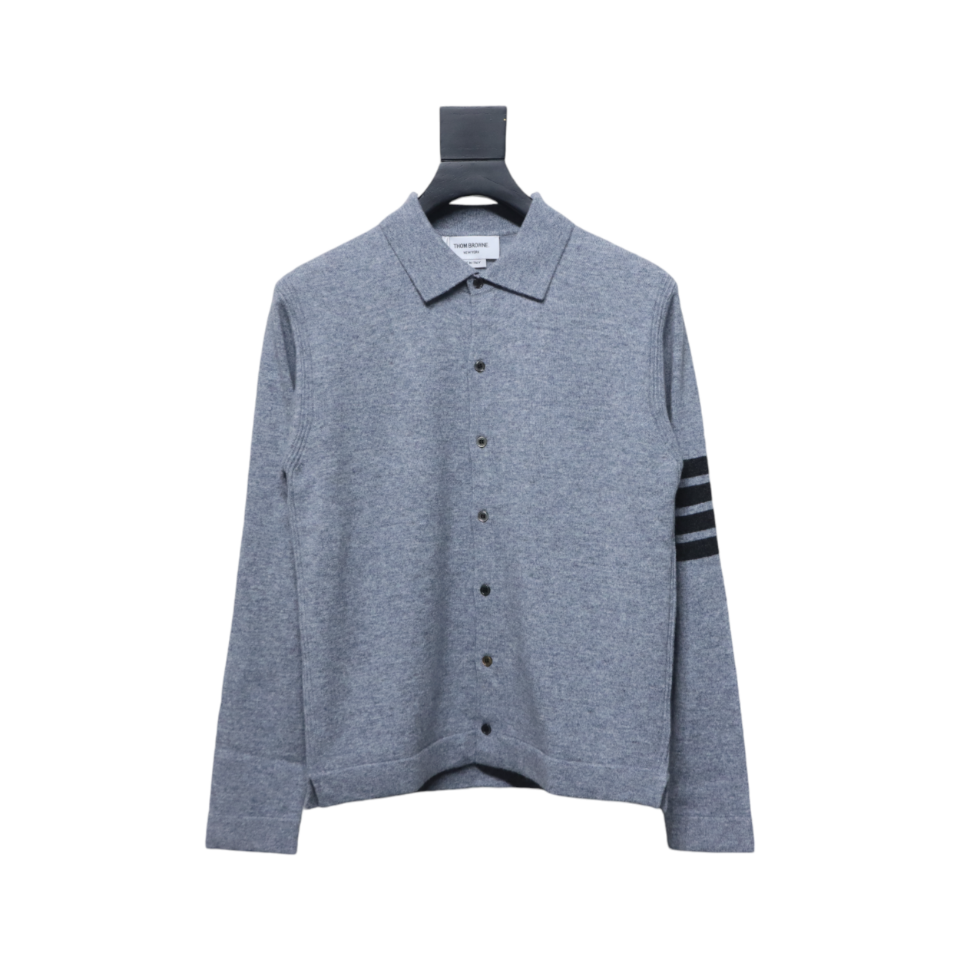 Thom Browne Four-Bar Australian Wool Lapel Cardigan Sweater Grey