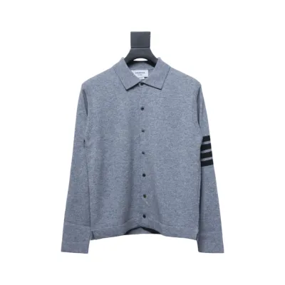 Thom Browne Four-Bar Australian Wool Lapel Cardigan Sweater Grey 01