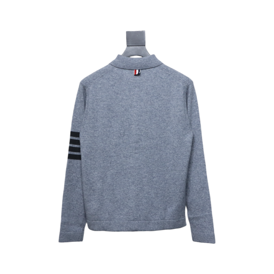 Thom Browne Four-Bar Australian Wool Lapel Cardigan Sweater Grey