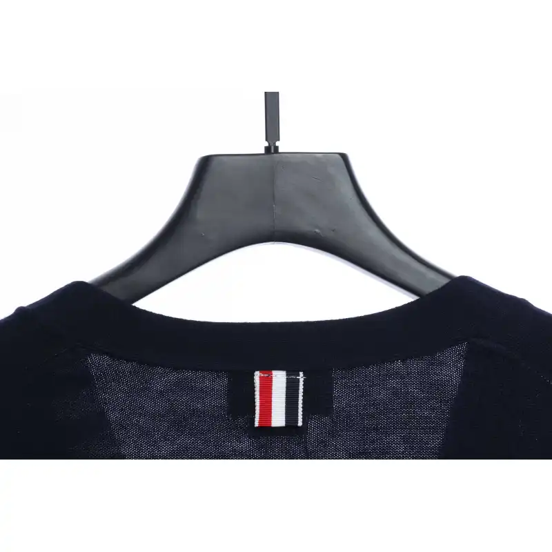 Thom Browne Four-Bar White Striped Cardigan