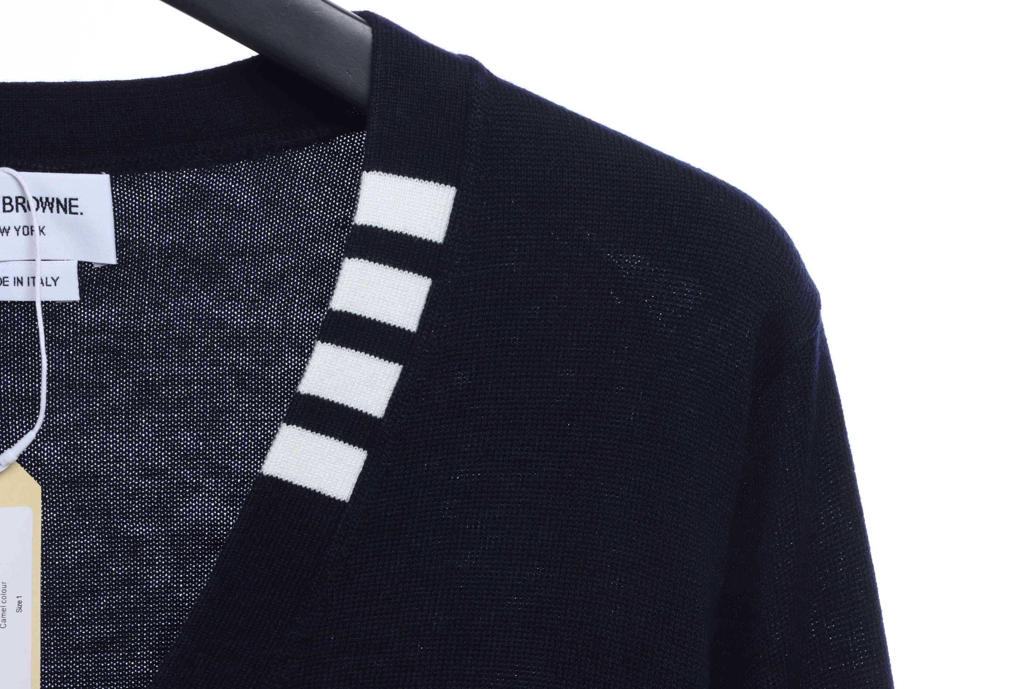 Thom Browne Four-Bar White Striped Cardigan