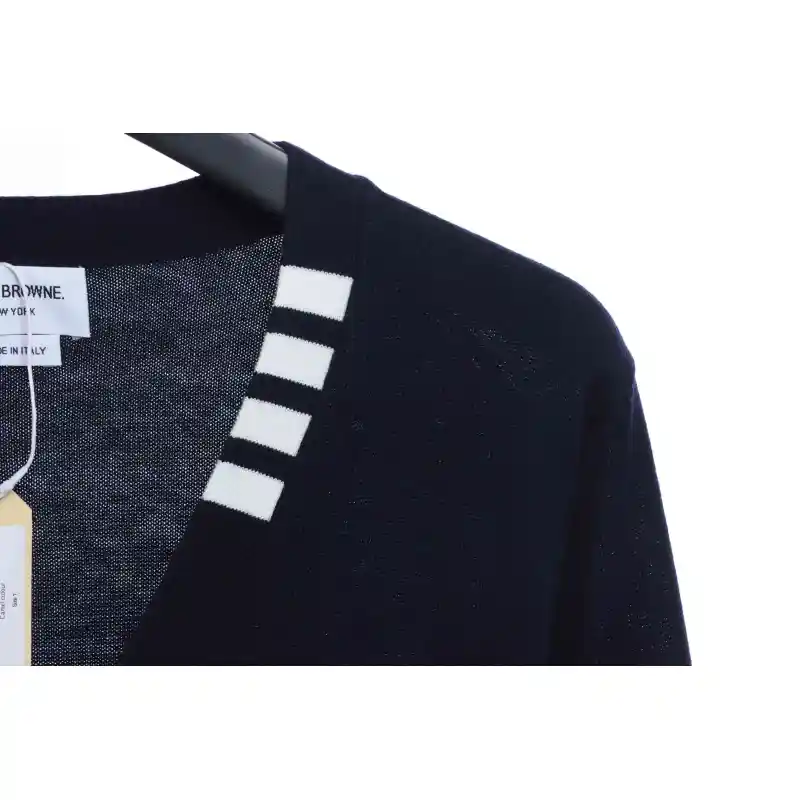 Thom Browne Four-Bar White Striped Cardigan