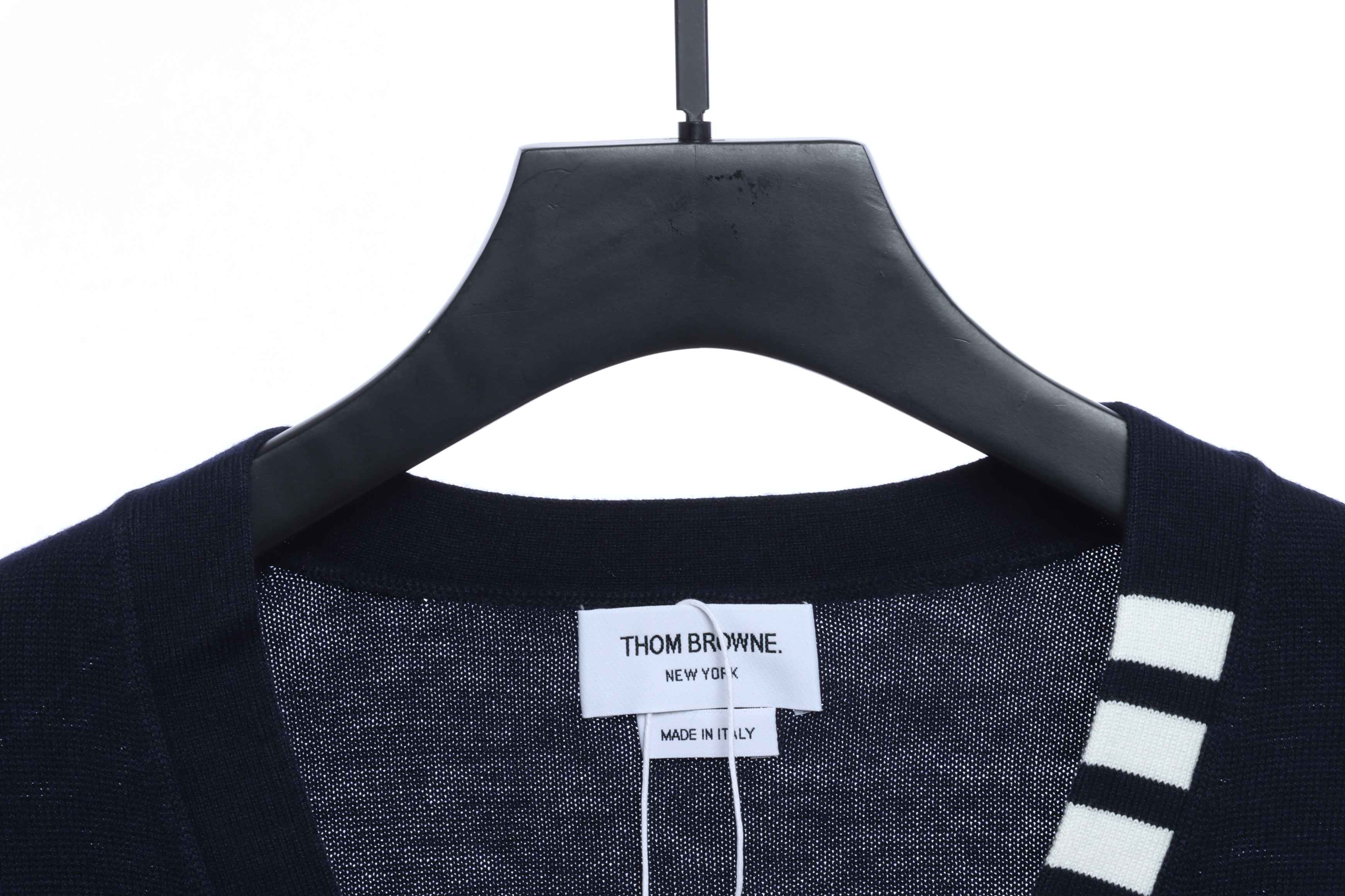 Thom Browne Four-Bar White Striped Cardigan