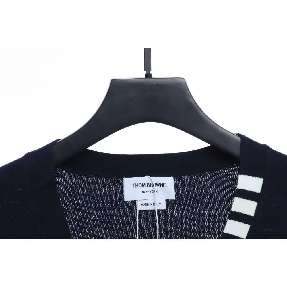 Thom Browne Four-Bar White Striped Cardigan