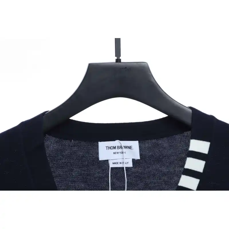 Thom Browne Four-Bar White Striped Cardigan
