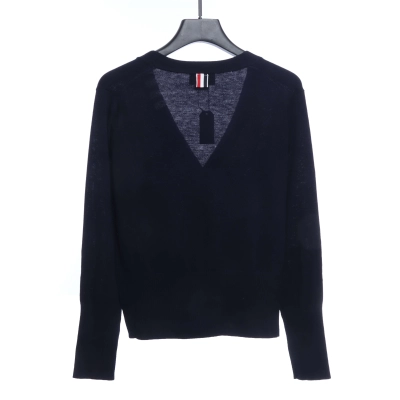 Thom Browne Four-Bar White Striped Cardigan 02