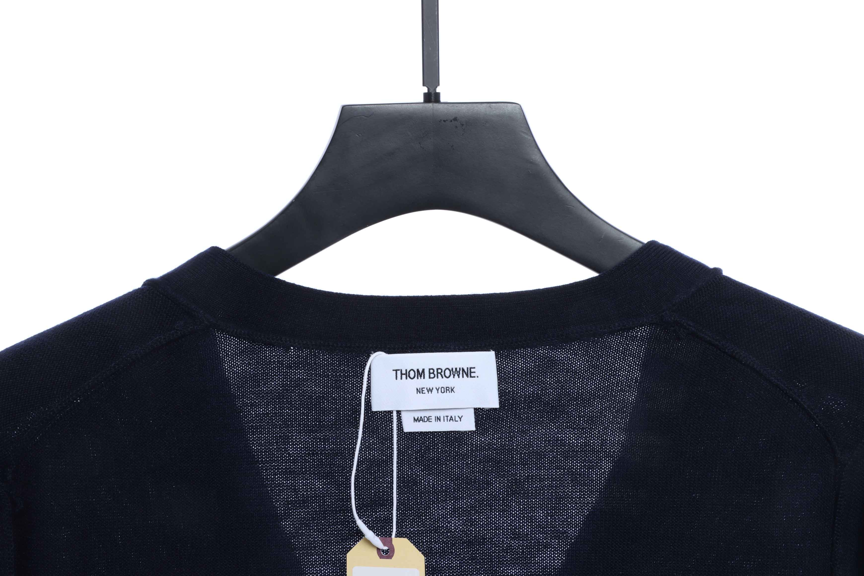 Thom Browne Four-Bar White Striped Cardigan