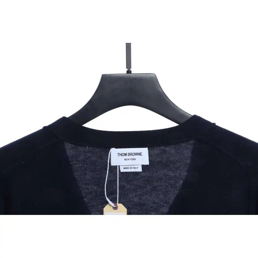 Thom Browne Four-Bar White Striped Cardigan