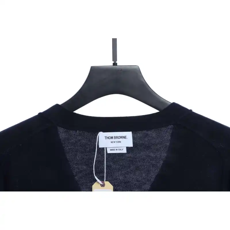 Thom Browne Four-Bar White Striped Cardigan