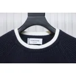 Thom Browne New Season Four-Striped Color-Blocked Long-Sleeved Round Neck Sweater Blue
