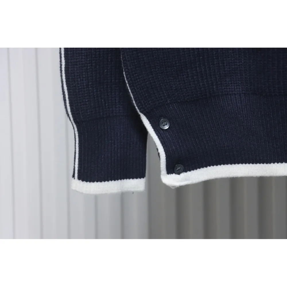 Thom Browne New Season Four-Striped Color-Blocked Long-Sleeved Round Neck Sweater Blue