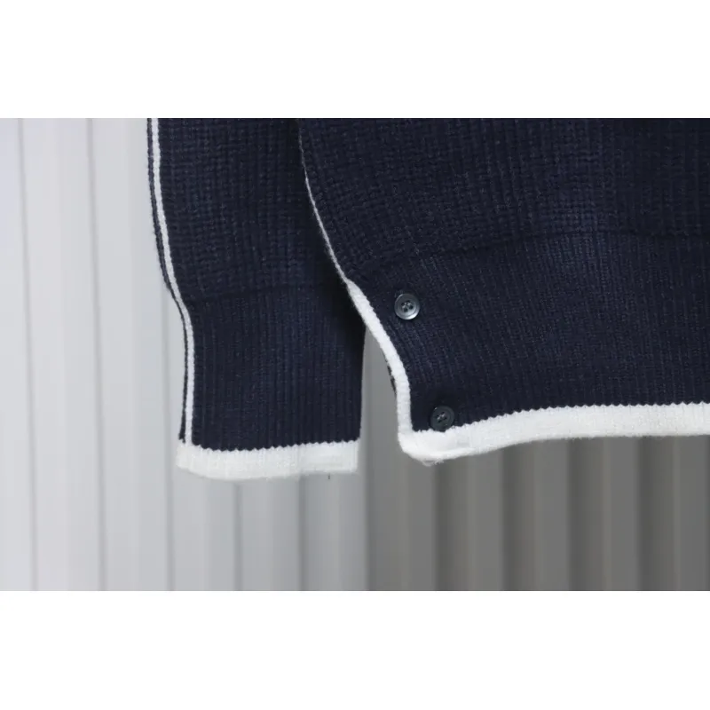Thom Browne New Season Four-Striped Color-Blocked Long-Sleeved Round Neck Sweater Blue