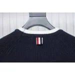 Thom Browne New Season Four-Striped Color-Blocked Long-Sleeved Round Neck Sweater Blue