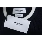 Thom Browne New Season Four-Striped Color-Blocked Long-Sleeved Round Neck Sweater Blue