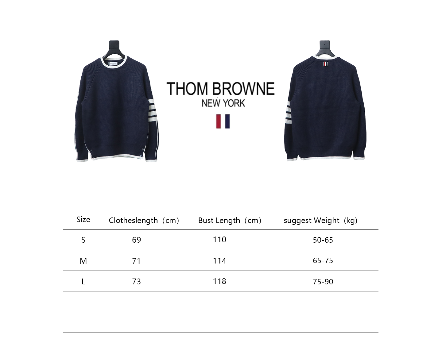 Thom Browne New Season Four-Striped Color-Blocked Long-Sleeved Round Neck Sweater Blue