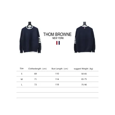 Thom Browne New Season Four-Striped Color-Blocked Long-Sleeved Round Neck Sweater Blue 02