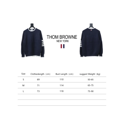 Thom Browne New Season Four-Striped Color-Blocked Long-Sleeved Round Neck Sweater Blue 02