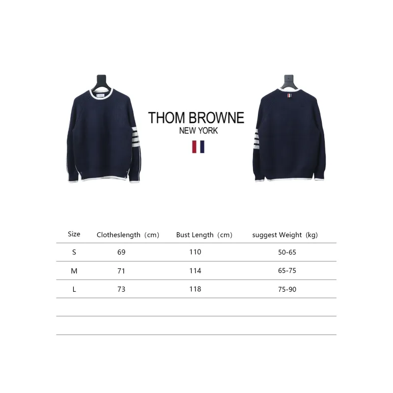 Thom Browne New Season Four-Striped Color-Blocked Long-Sleeved Round Neck Sweater Blue
