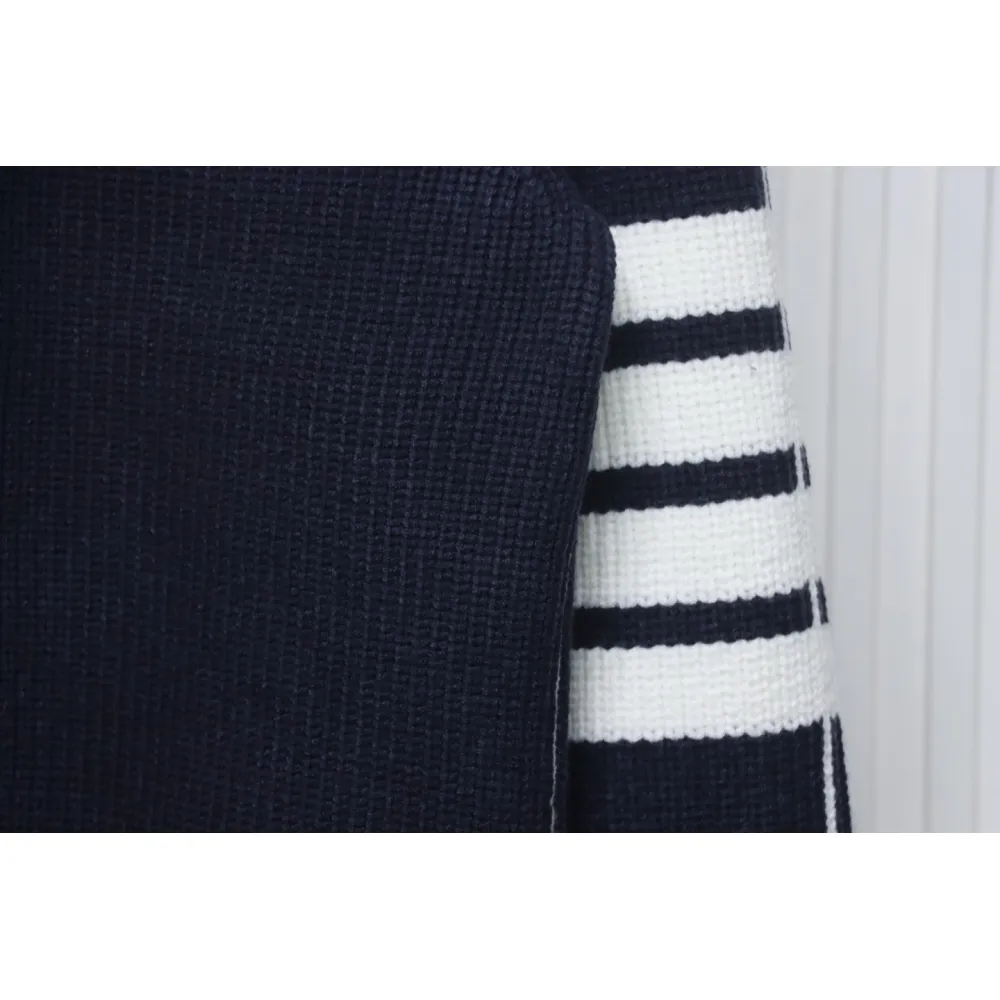 Thom Browne New Season Four-Striped Color-Blocked Long-Sleeved Round Neck Sweater Blue