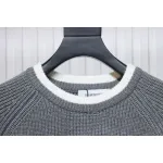 Thom Browne New Season Four-Striped Color-Blocked Long-Sleeved Round Neck Sweater Grey