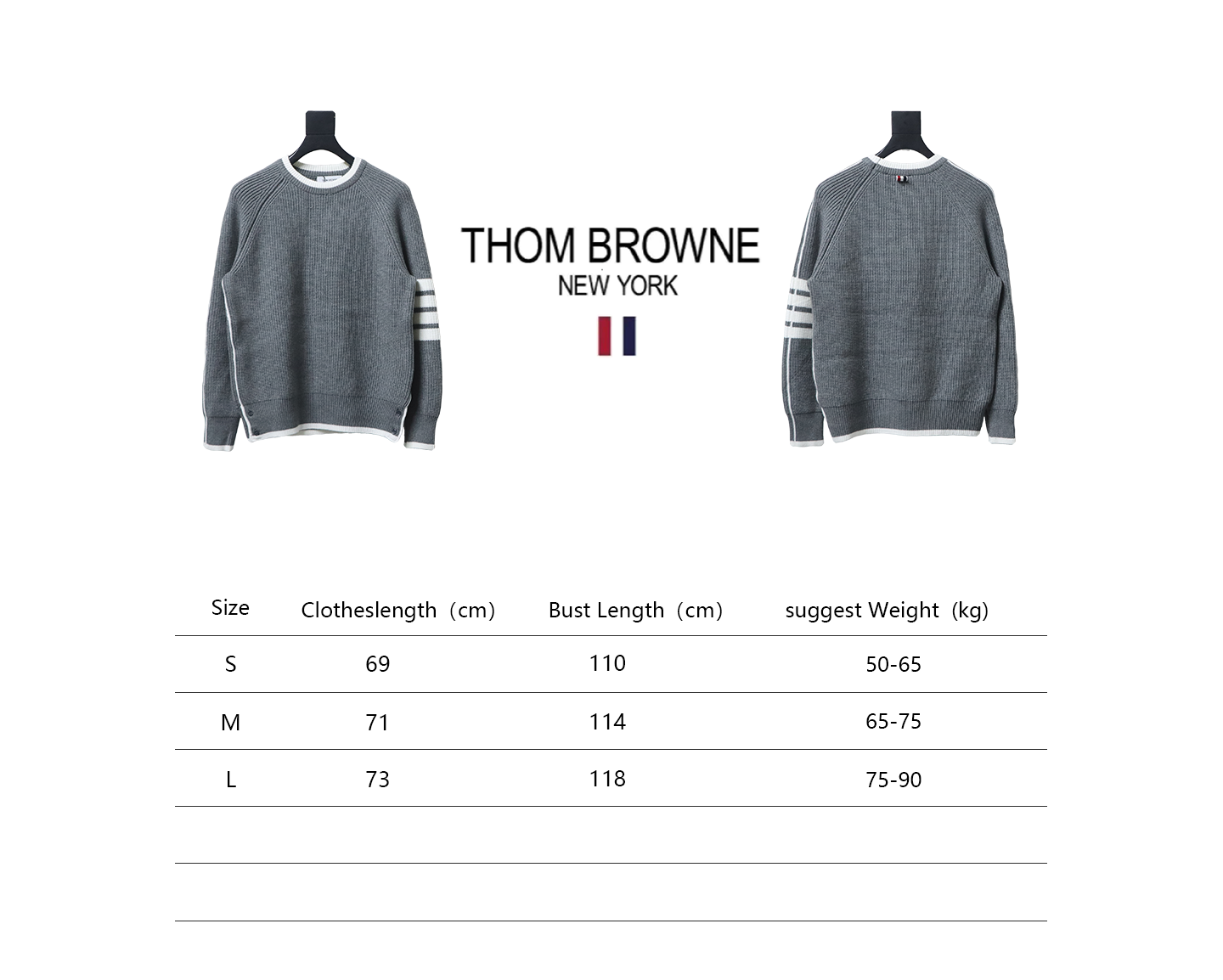 Thom Browne New Season Four-Striped Color-Blocked Long-Sleeved Round Neck Sweater Grey