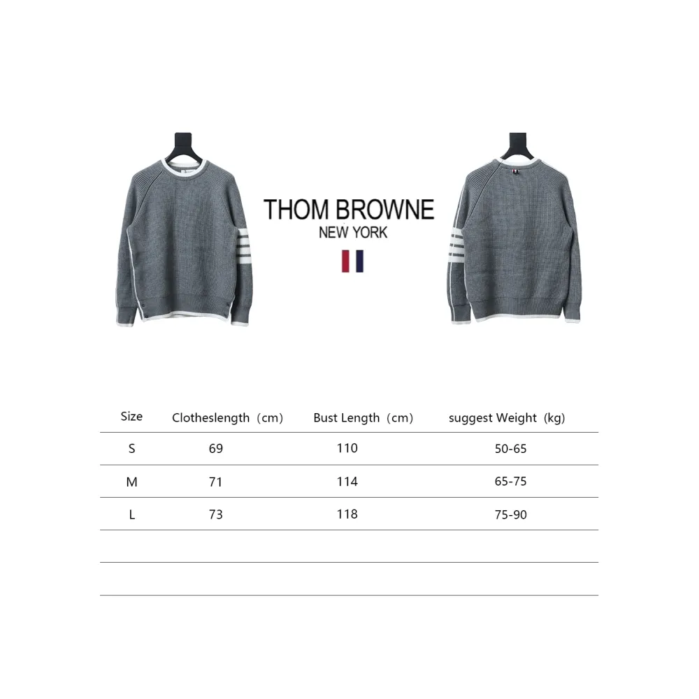 Thom Browne New Season Four-Striped Color-Blocked Long-Sleeved Round Neck Sweater Grey
