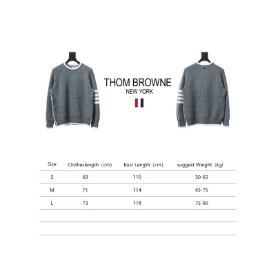 Thom Browne New Season Four-Striped Color-Blocked Long-Sleeved Round Neck Sweater Grey 02