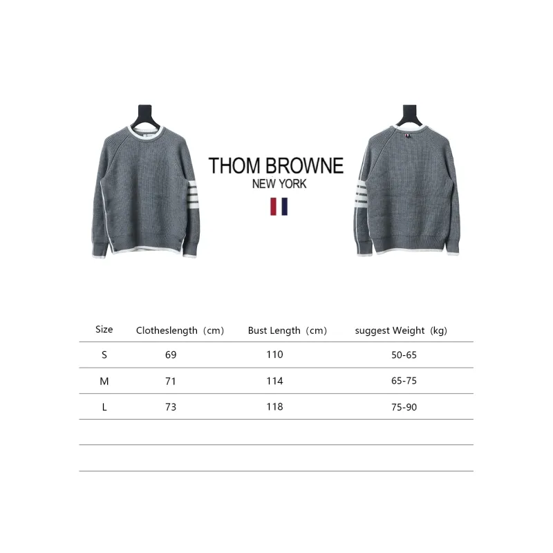 Thom Browne New Season Four-Striped Color-Blocked Long-Sleeved Round Neck Sweater Grey