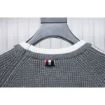 Thom Browne New Season Four-Striped Color-Blocked Long-Sleeved Round Neck Sweater Grey