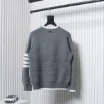 Thom Browne New Season Four-Striped Color-Blocked Long-Sleeved Round Neck Sweater Grey