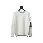Thom Browne New Season Four-Striped Color-Blocked Long-Sleeved Round Neck Sweater White