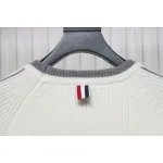 Thom Browne New Season Four-Striped Color-Blocked Long-Sleeved Round Neck Sweater White
