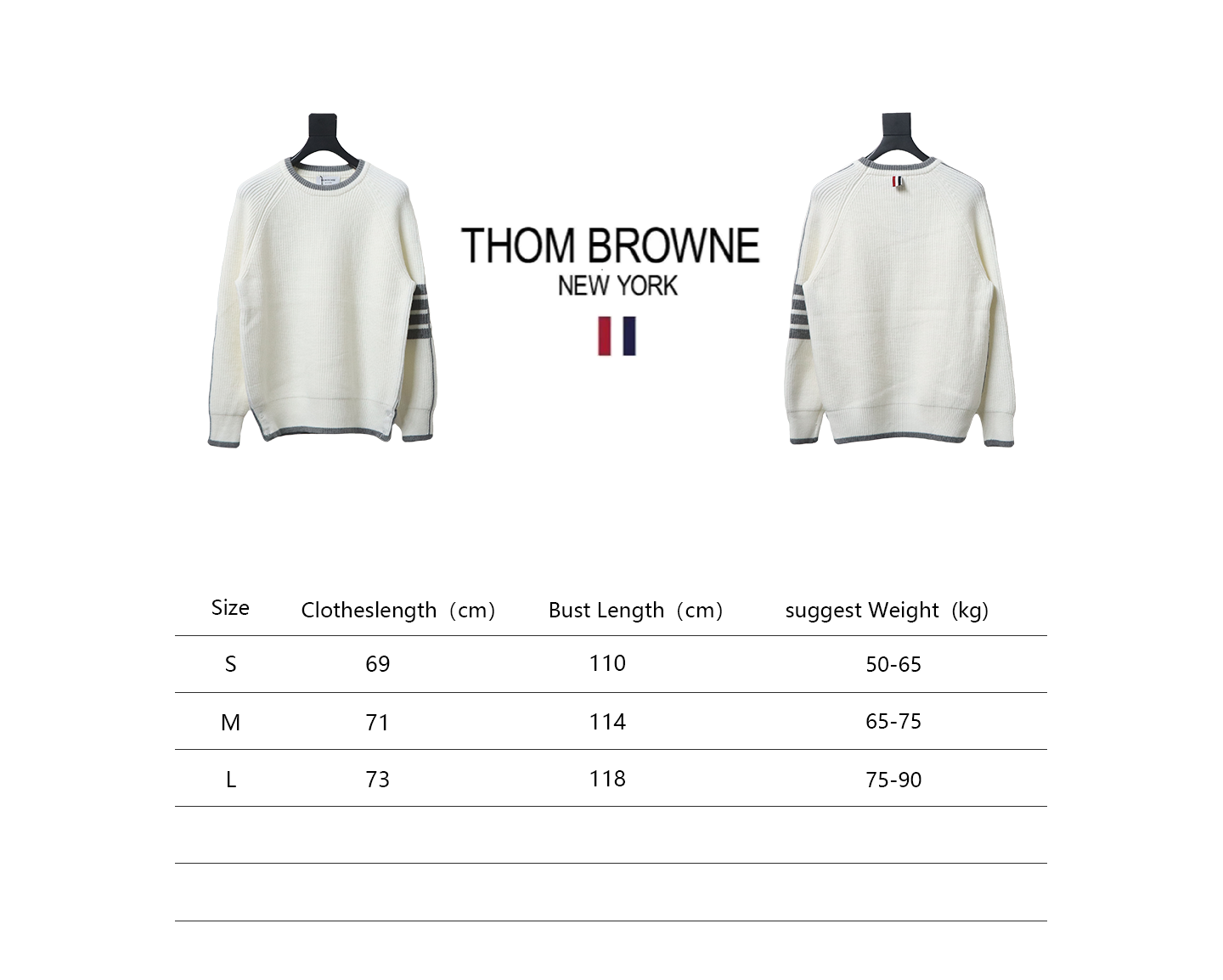 Thom Browne New Season Four-Striped Color-Blocked Long-Sleeved Round Neck Sweater White