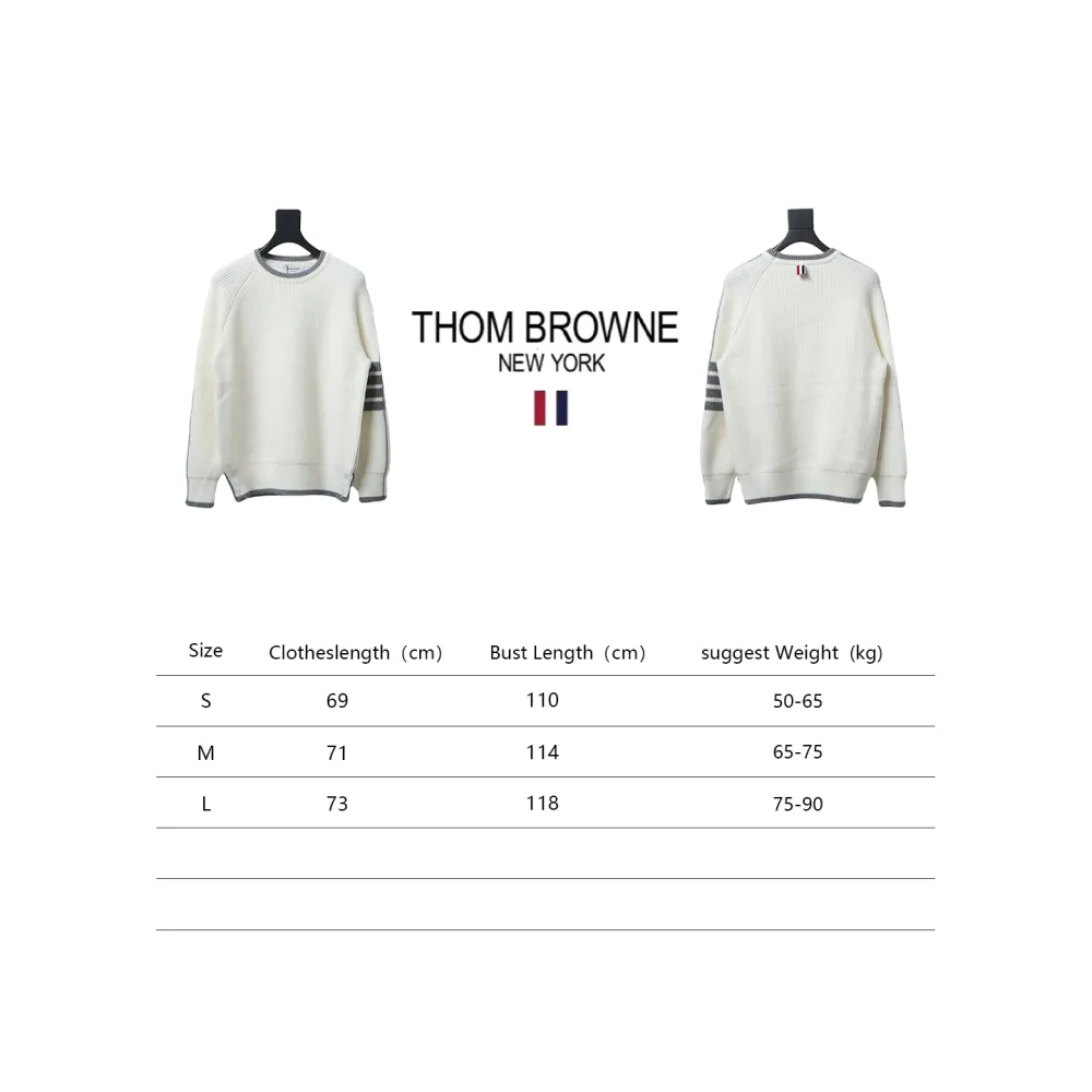 Thom Browne New Season Four-Striped Color-Blocked Long-Sleeved Round Neck Sweater White