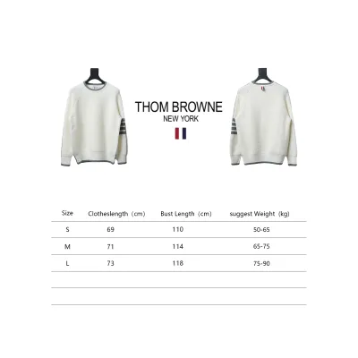 Thom Browne New Season Four-Striped Color-Blocked Long-Sleeved Round Neck Sweater White 02