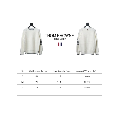 Thom Browne New Season Four-Striped Color-Blocked Long-Sleeved Round Neck Sweater White 02