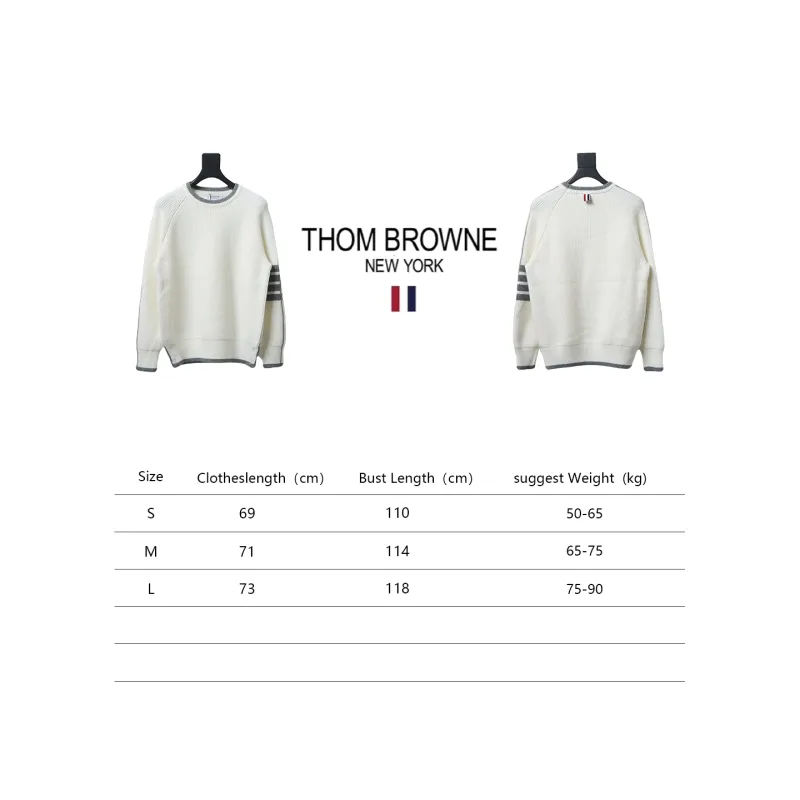 Thom Browne New Season Four-Striped Color-Blocked Long-Sleeved Round Neck Sweater White
