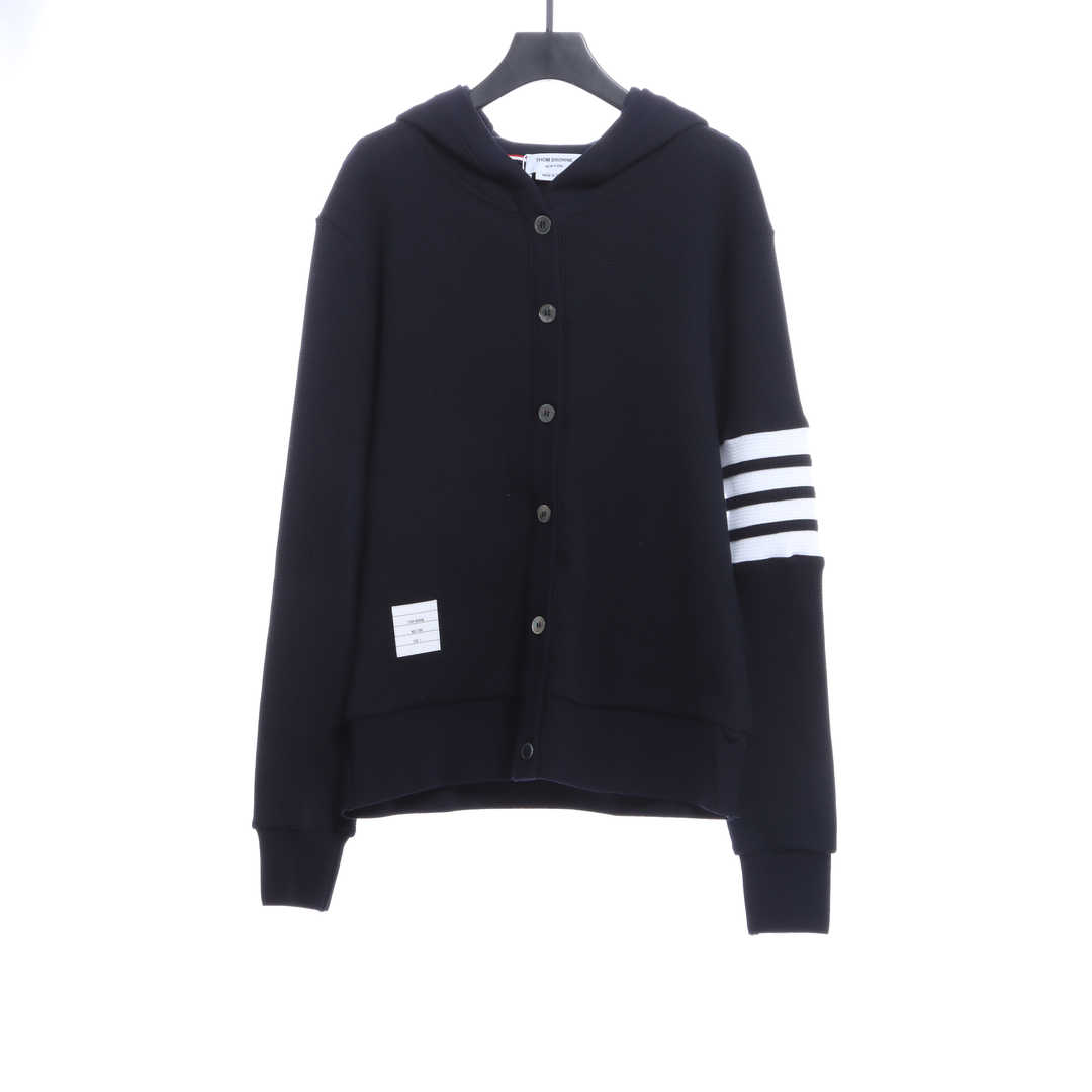 Thom Browne Waffle Hooded Cardigan Black