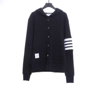 Thom Browne Waffle Hooded Cardigan Black 01