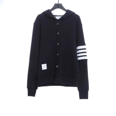 Thom Browne Waffle Hooded Cardigan Black 01