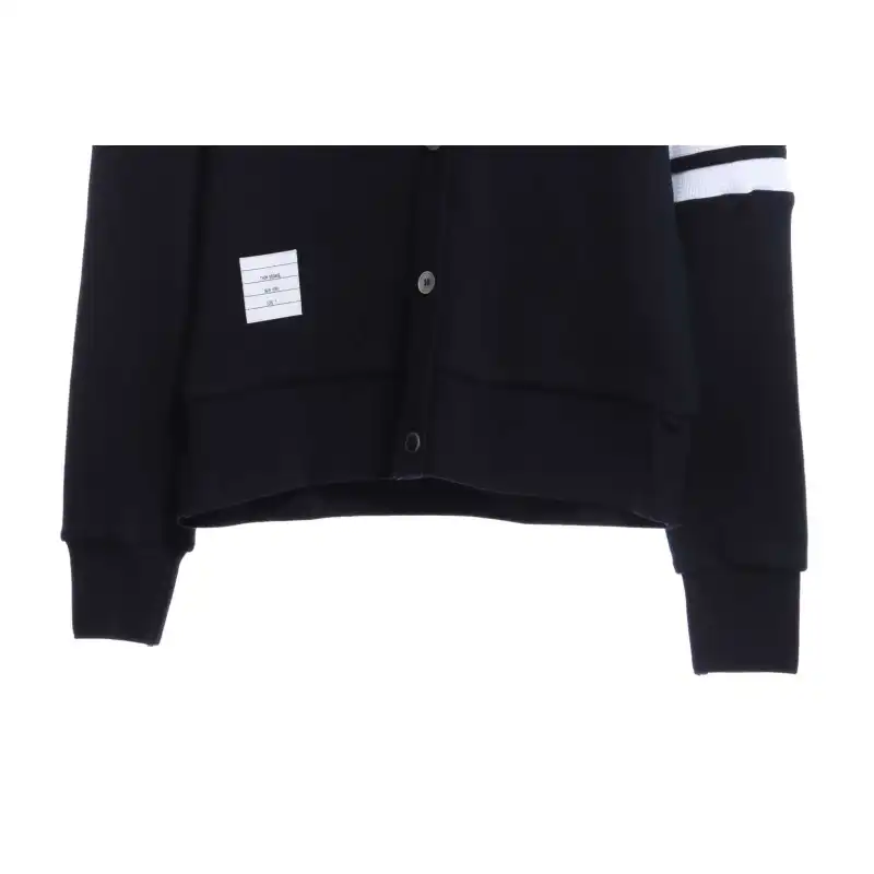 Thom Browne Waffle Hooded Cardigan Black