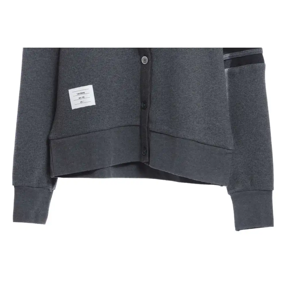 Thom Browne Waffle Hooded Cardigan Dark Grey