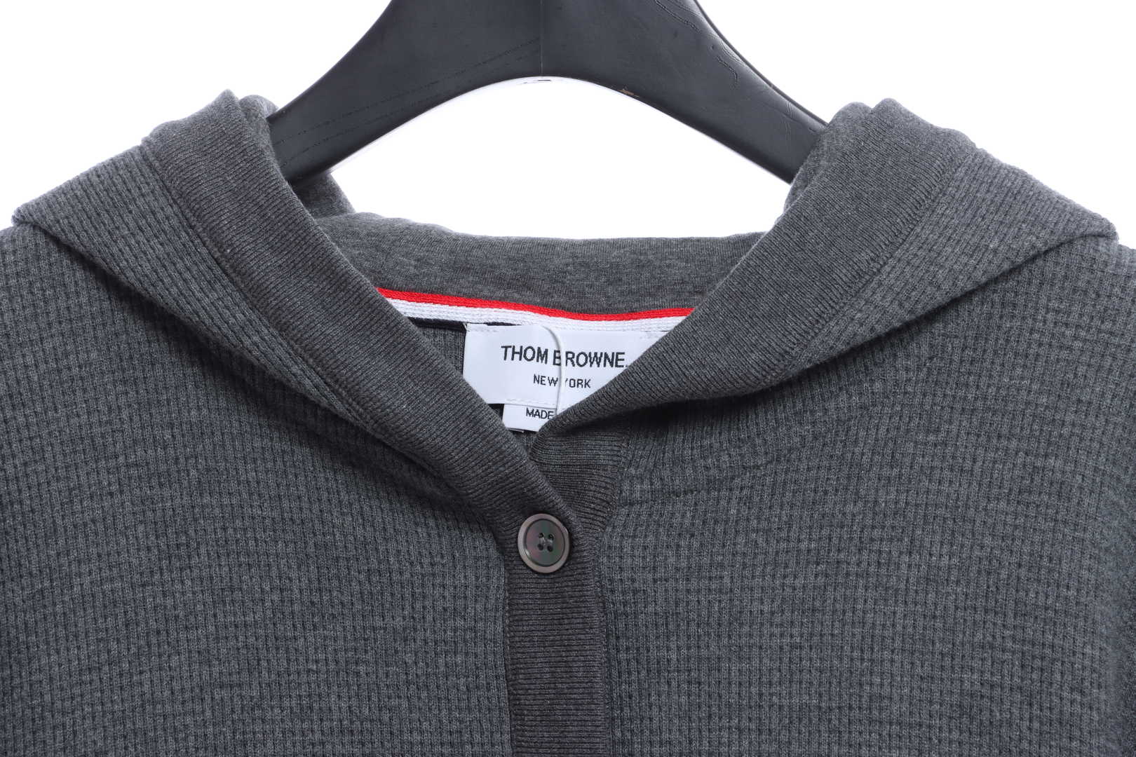 Thom Browne Waffle Hooded Cardigan Dark Grey