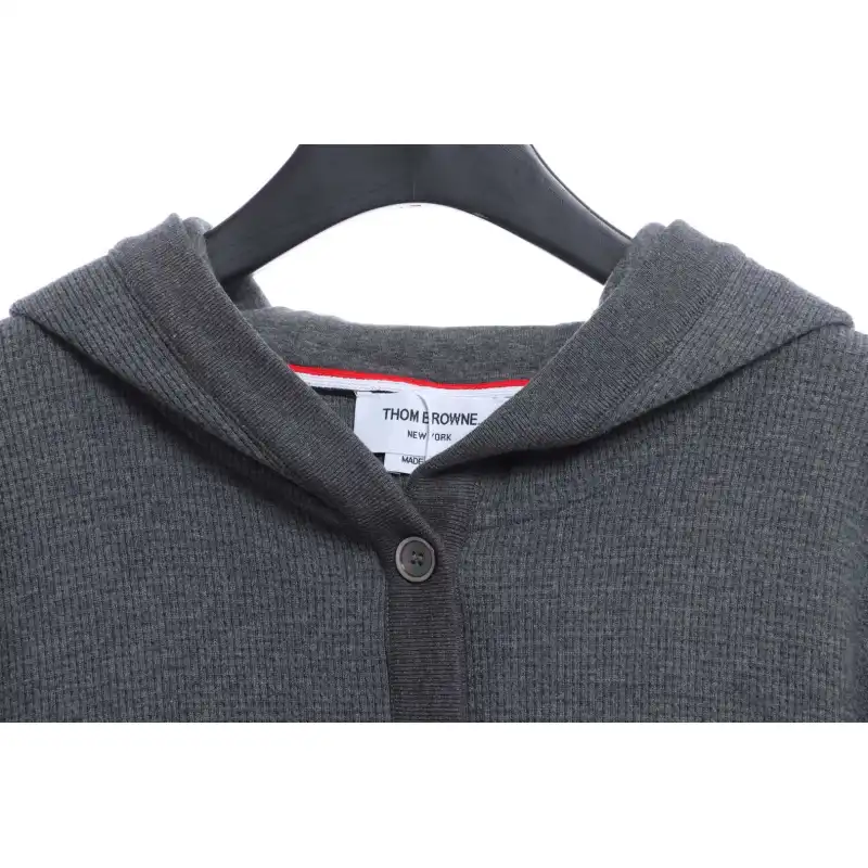 Thom Browne Waffle Hooded Cardigan Dark Grey