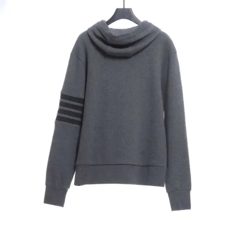 Thom Browne Waffle Hooded Cardigan Dark Grey