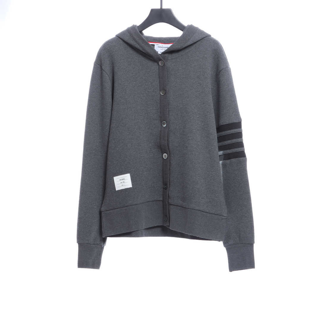 Thom Browne Waffle Hooded Cardigan Dark Grey