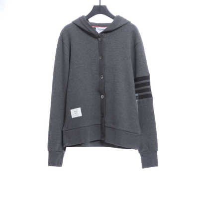 Thom Browne Waffle Hooded Cardigan Dark Grey 01