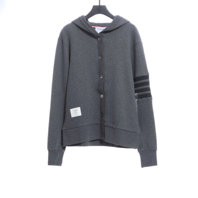 Thom Browne Waffle Hooded Cardigan Dark Grey 01