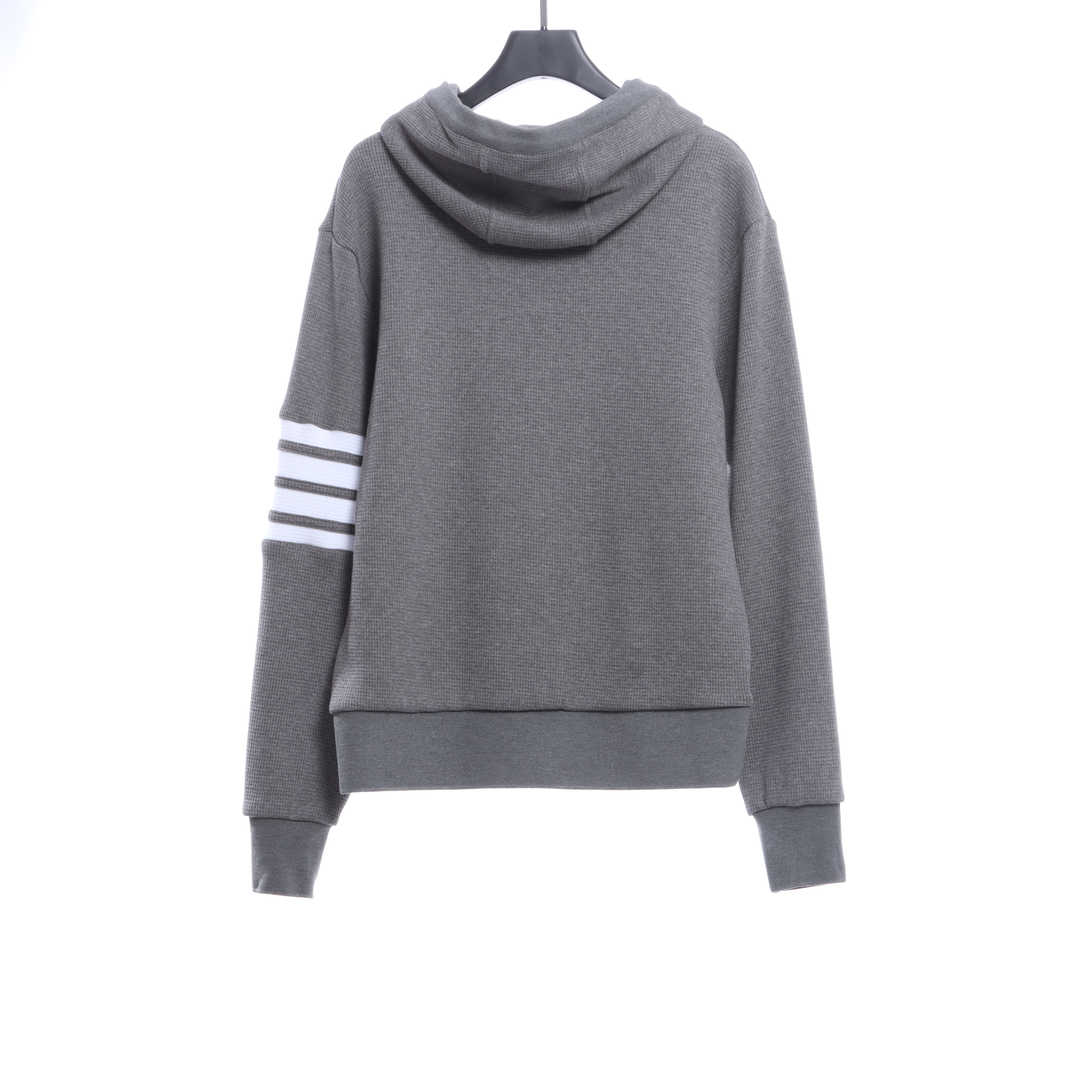 Thom Browne Waffle Hooded Cardigan Light Grey